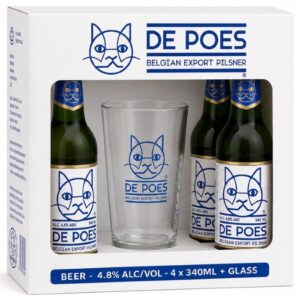 De Poes Export Gift Pack 4 x 340ml + Glass